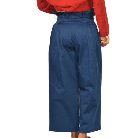 M Martin Pants Blue Cotton Sateen Trousers Wide Loose Straight Crop Paperbag 2 - Picture 3 of 14